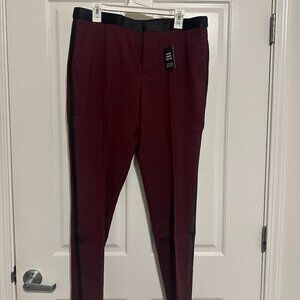 Express Suit Tuxedo Pants, Burgundy with Black Stripe, W33 L32